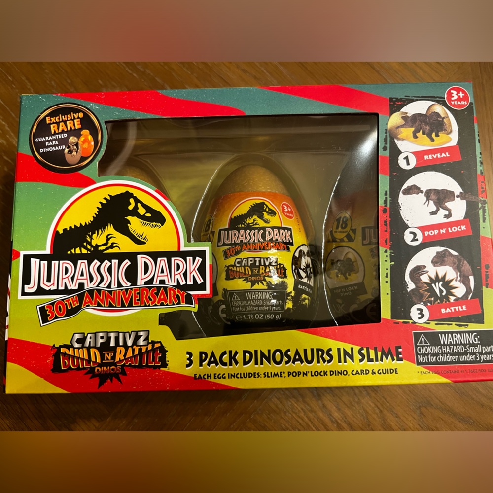 Jurassic Park 30th Anniversary Edition 3 Pack Slime Egg, New